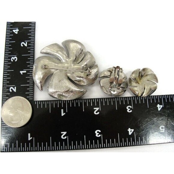 Hobe Silver Tone Matching Brooch Pin an Clip Earrings Jewelry Set Vtg Signed IOB - Picture 7 of 16